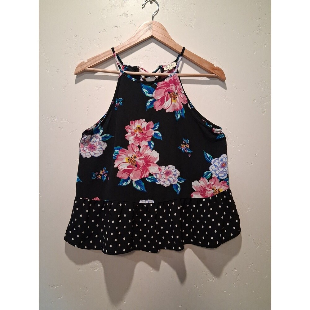 Lily White Sz M Floral Polka Dot Ruffle Swing‎ Tank Top Whimsigoth Coquette Boho